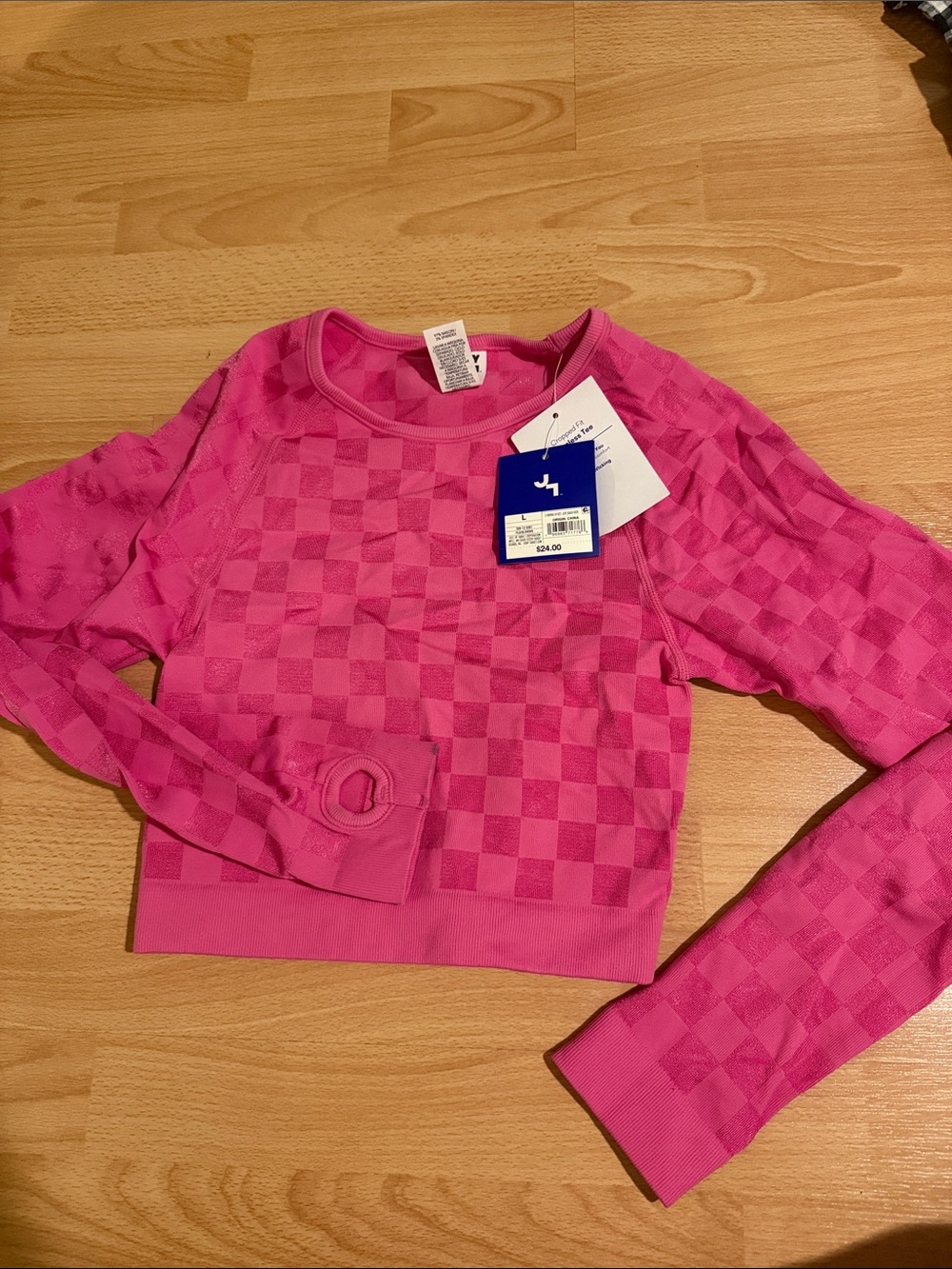 Joy Lab Hot Pink Checkerboard Cropped Long Sleeve top